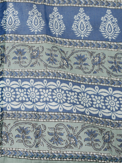 Women Blue & Cream Floral Printed Kurta Set With Trouser & Dupatta | LASVINI - Redefining Indian Fashion with Elegance