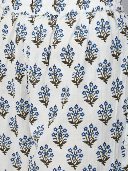 Women Blue & White Floral Printed Kurta Set With Trouser & Dupatta | LASVINI - Redefining Indian Fashion with Elegance