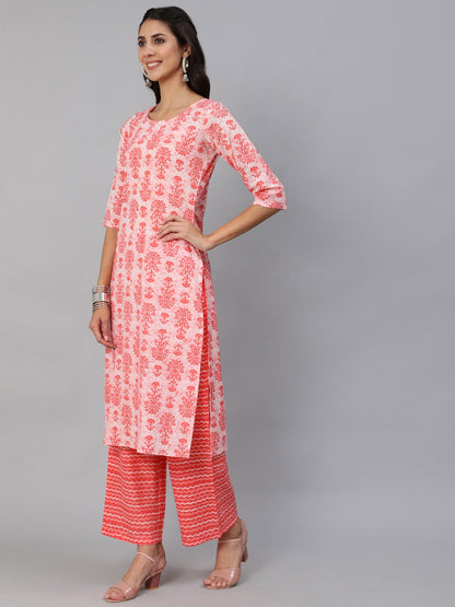 Women Pink Printed Kurta Set With Plazo & Dupatta | LASVINI - Redefining Indian Fashion with Elegance