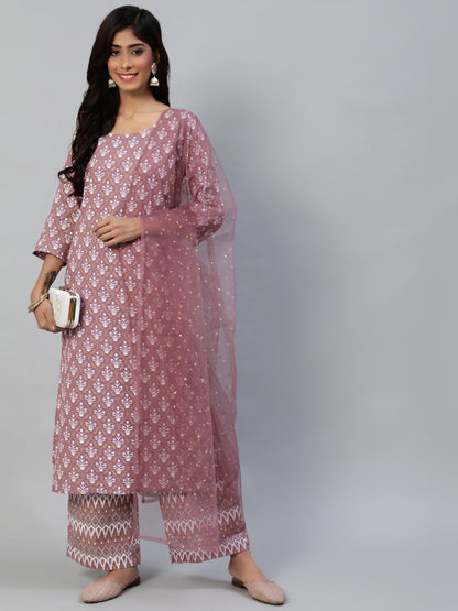 Women Pink Straight Kurta With Plazo & Sequened Dupatta | LASVINI - Redefining Indian Fashion with Elegance