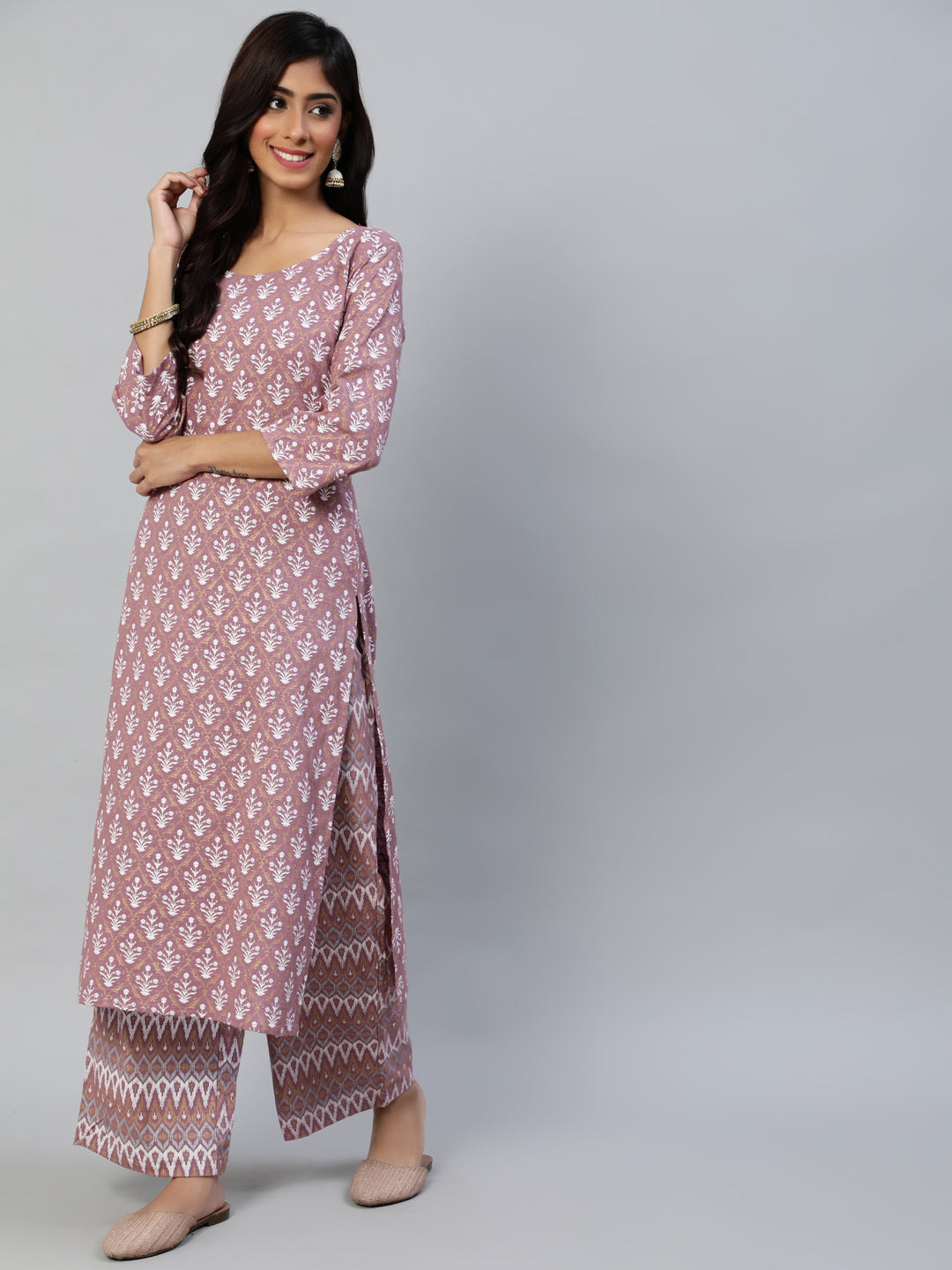 Women Pink Straight Kurta With Plazo & Sequened Dupatta | LASVINI - Redefining Indian Fashion with Elegance