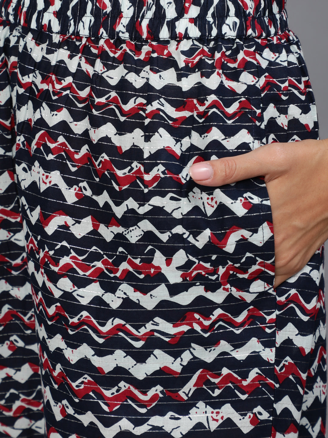 Women Blue Ethnic Striped Printed Straight Kurta With Three Quarter Sleeves | LASVINI - Redefining Indian Fashion with Elegance