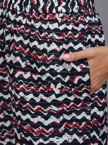 Women Blue Ethnic Striped Printed Straight Kurta With Three Quarter Sleeves | LASVINI - Redefining Indian Fashion with Elegance