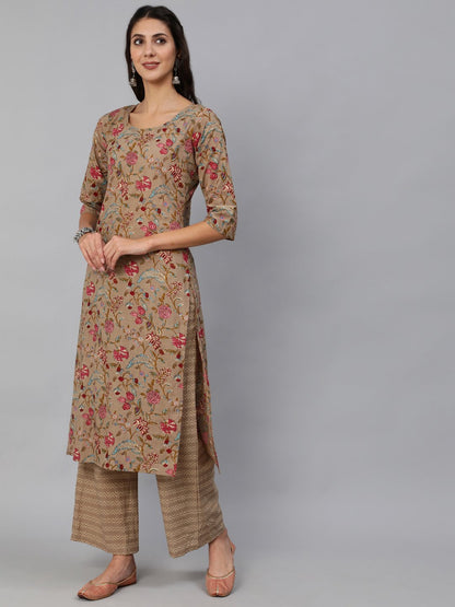 Women Grey Printed Straight Kurta Set With Plazo &  Dupatta | LASVINI - Redefining Indian Fashion with Elegance