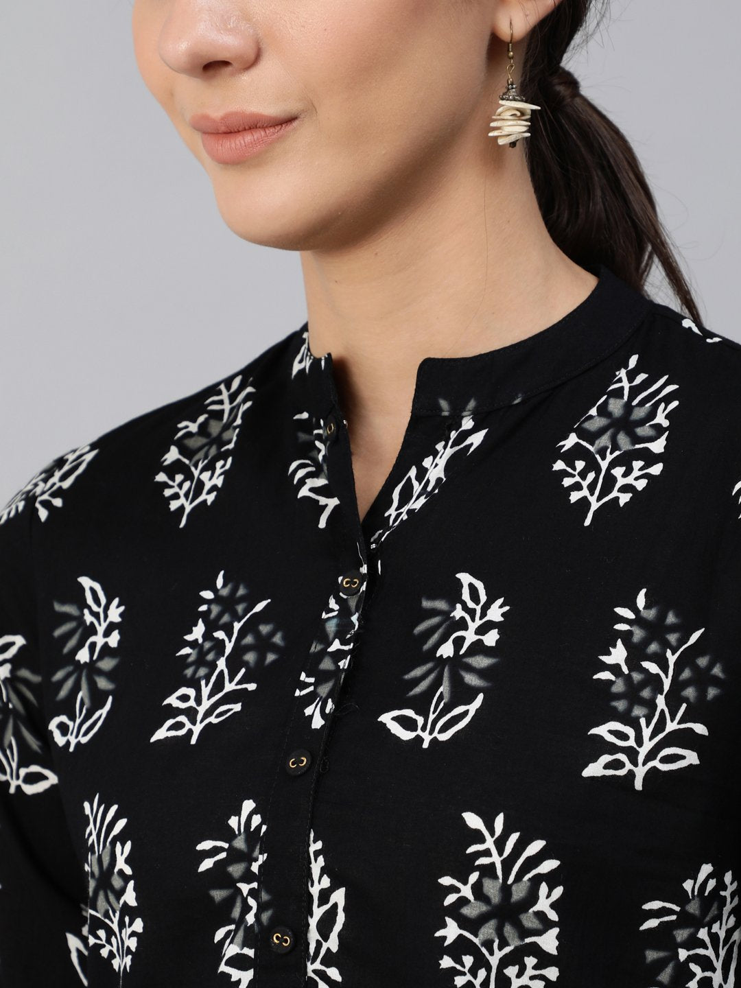 Women Black Printed Top With Three Quarter Flared Sleeves | LASVINI - Redefining Indian Fashion with Elegance