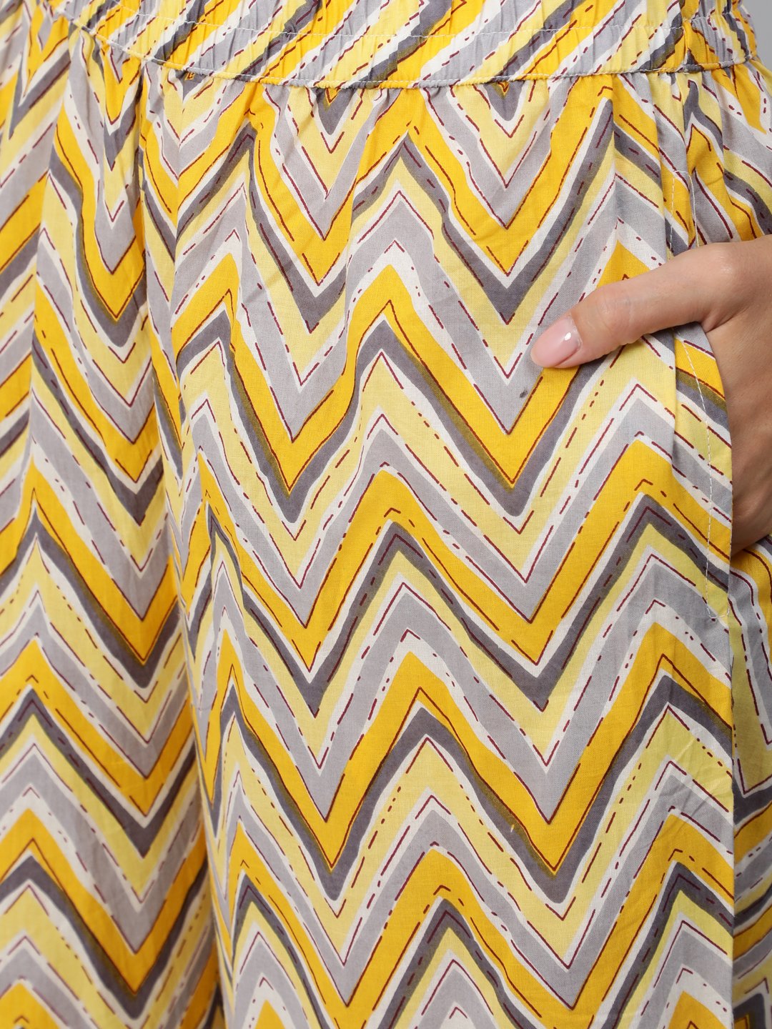 Women Yellow & Grey Floral Printed Straight Kurta Set With Plazo & Dupatta | LASVINI - Redefining Indian Fashion with Elegance