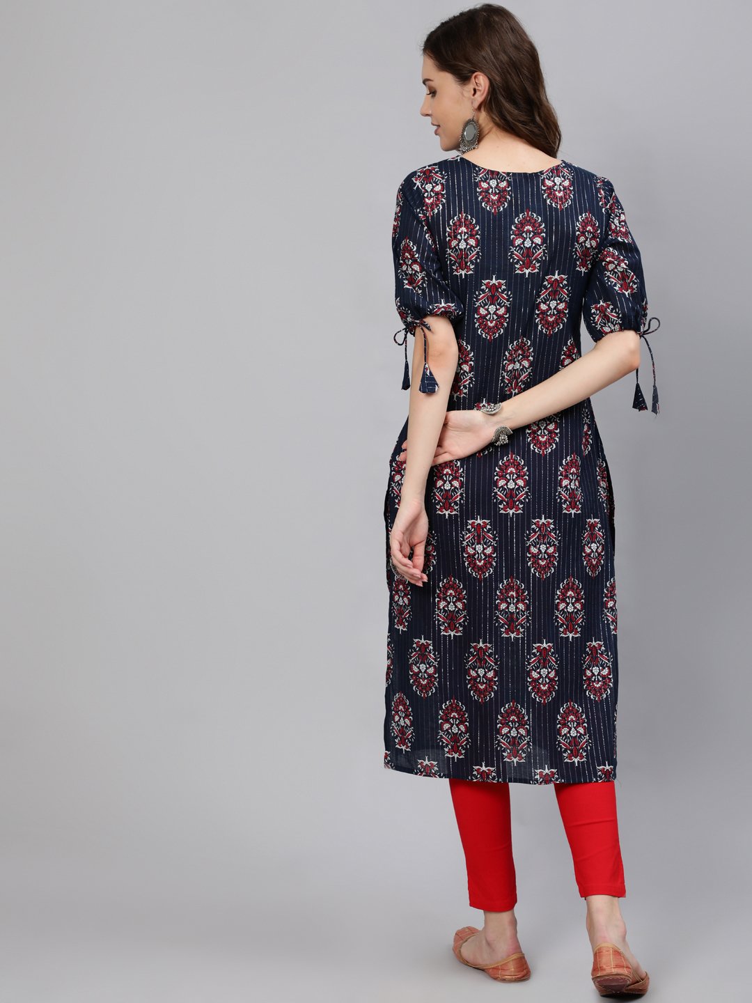 Women Navy Blue Printed Straight Kurta With Half Sleeves | LASVINI - Redefining Indian Fashion with Elegance