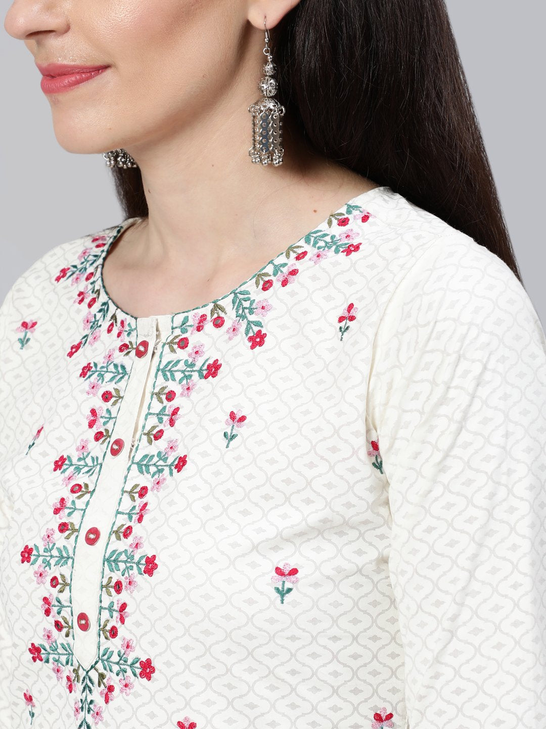 Women Cream Embroidered Straight Kurta With Plazo & Dupatta | LASVINI - Redefining Indian Fashion with Elegance