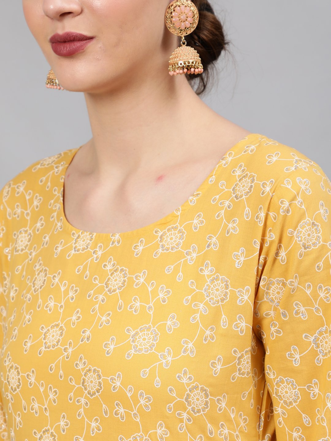 Women Yellow Printed Anarkali Kurta With Plazo & Dupatta | LASVINI - Redefining Indian Fashion with Elegance