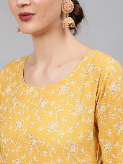 Women Yellow Printed Anarkali Kurta With Plazo & Dupatta | LASVINI - Redefining Indian Fashion with Elegance