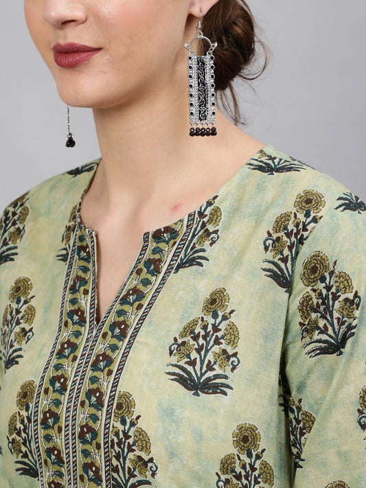 Women Green Printed Straight Kurta With Plazo & Dupatta | LASVINI - Redefining Indian Fashion with Elegance