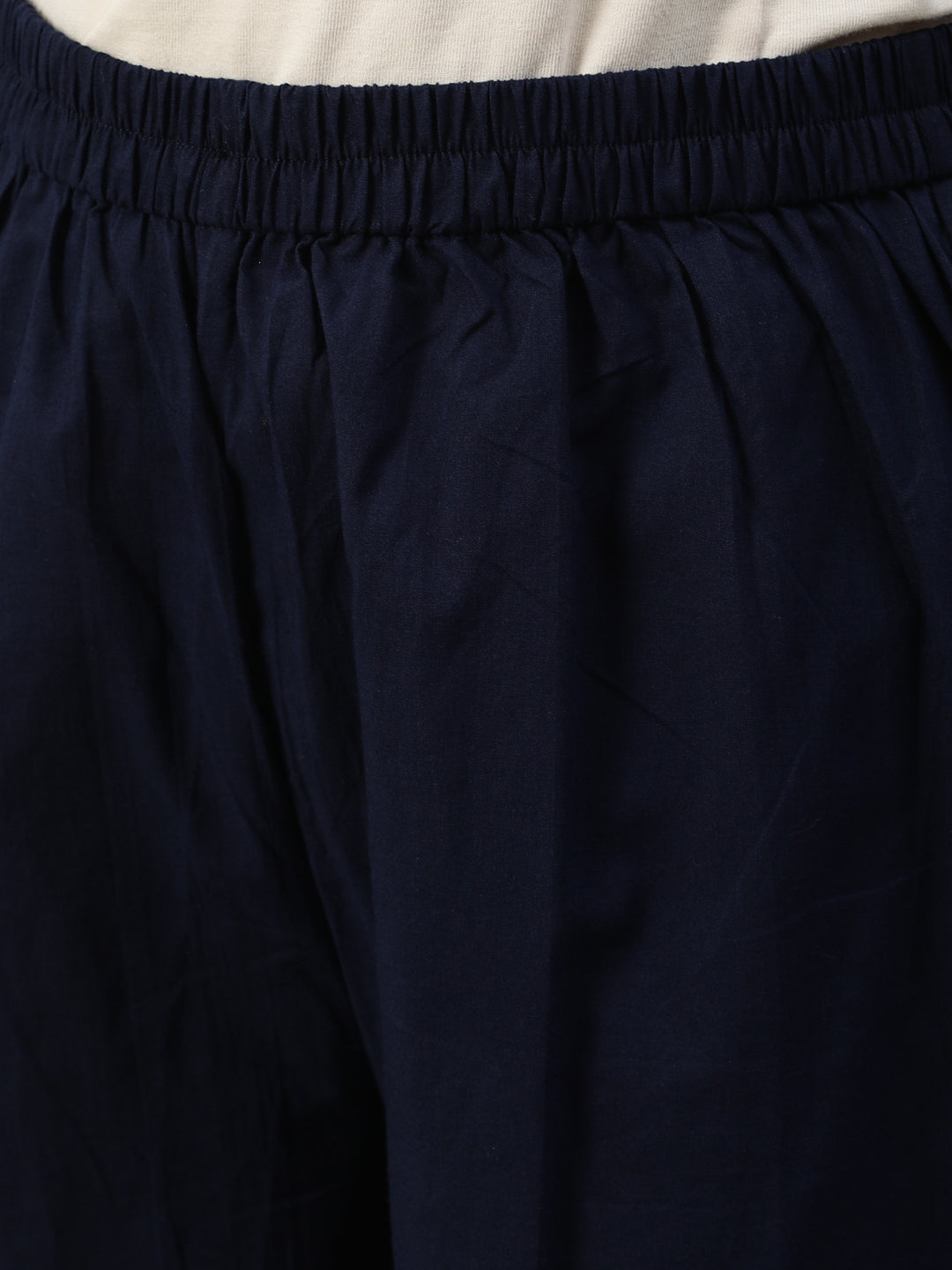 Women Navy Blue Embroidered With Plazo & Printed Dupatta | LASVINI - Redefining Indian Fashion with Elegance