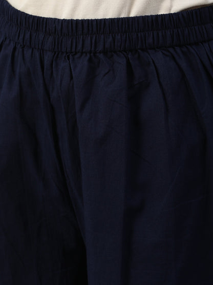 Women Navy Blue Embroidered With Plazo & Printed Dupatta | LASVINI - Redefining Indian Fashion with Elegance