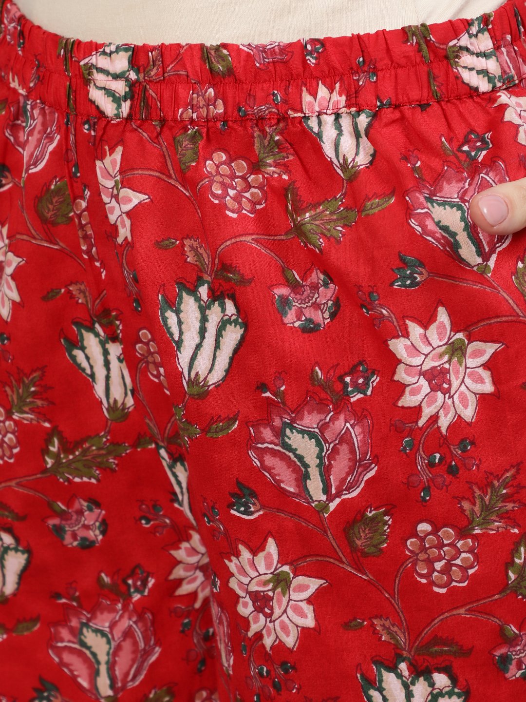 Women Red Floral Printed Straight Kurta With Plazo & Dupatta | LASVINI - Redefining Indian Fashion with Elegance