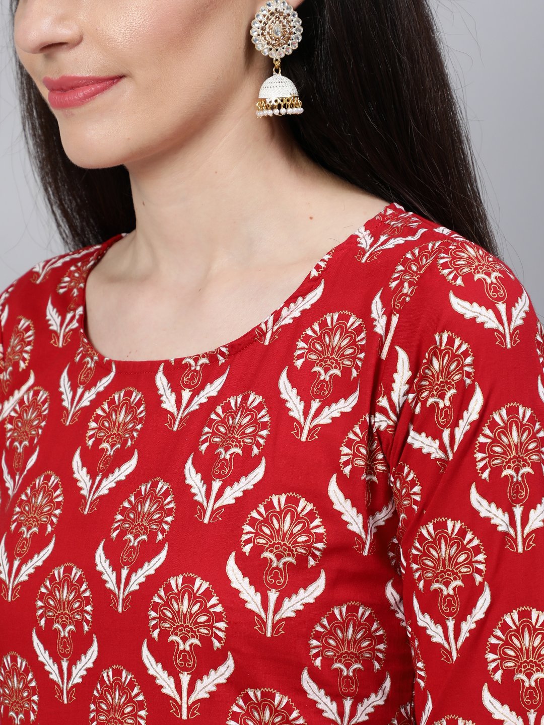 Women Red Straight Kurta With Plazo & Sequened Dupatta | LASVINI - Redefining Indian Fashion with Elegance