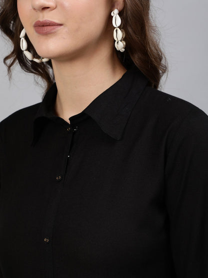 Women Black Midi Dress With Three Quarter Sleeves | LASVINI - Redefining Indian Fashion with Elegance