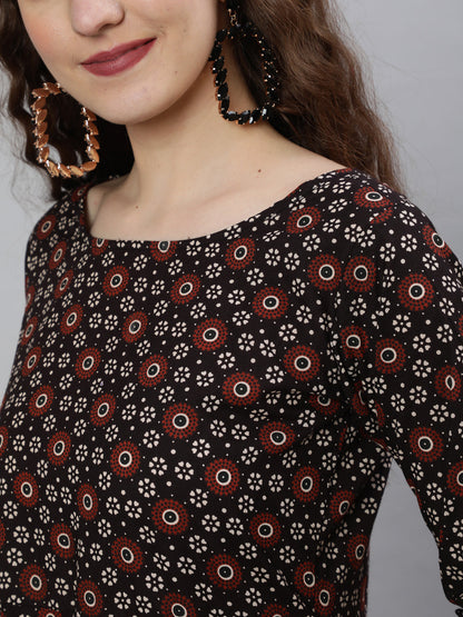 Women Black Printed Flared Kurta With Trouser & Dupatta | LASVINI - Redefining Indian Fashion with Elegance