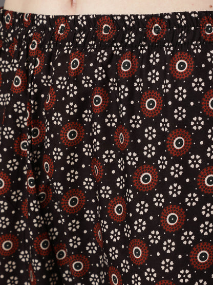 Women Black Printed Flared Kurta With Trouser & Dupatta | LASVINI - Redefining Indian Fashion with Elegance