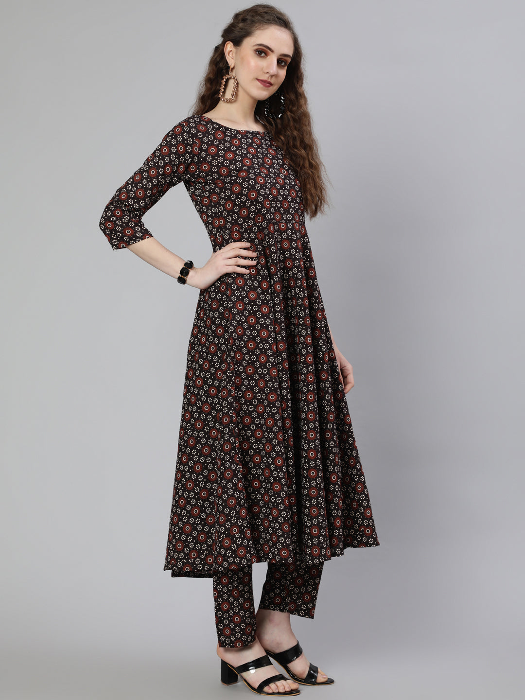 Women Black Printed Flared Kurta With Trouser & Dupatta | LASVINI - Redefining Indian Fashion with Elegance