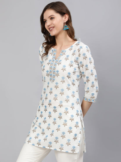 Women Off-White Straight Tunic With Three Quaretr Sleeves | LASVINI - Redefining Indian Fashion with Elegance