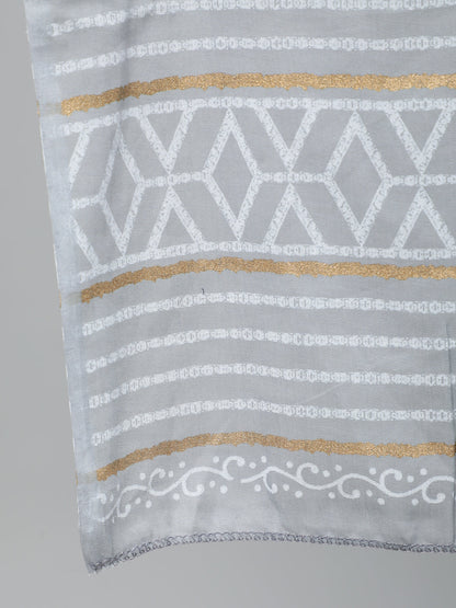 Women Grey Printed Straight Kurta With Plazo & Dupatta | LASVINI - Redefining Indian Fashion with Elegance