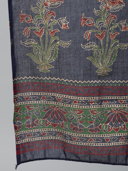 Women Blue & Gold Printed Straight Kurta With Plazo & Dupatta | LASVINI - Redefining Indian Fashion with Elegance