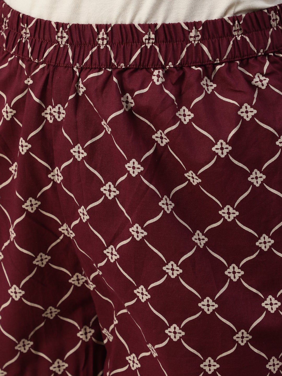 Women Burgundy & Beige Motifs Printed Pure Cotton Kurta With Plazzos And Dupatta | LASVINI - Redefining Indian Fashion with Elegance