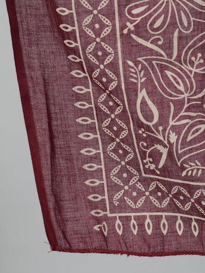 Women Burgundy & Beige Motifs Printed Pure Cotton Kurta With Plazzos And Dupatta | LASVINI - Redefining Indian Fashion with Elegance