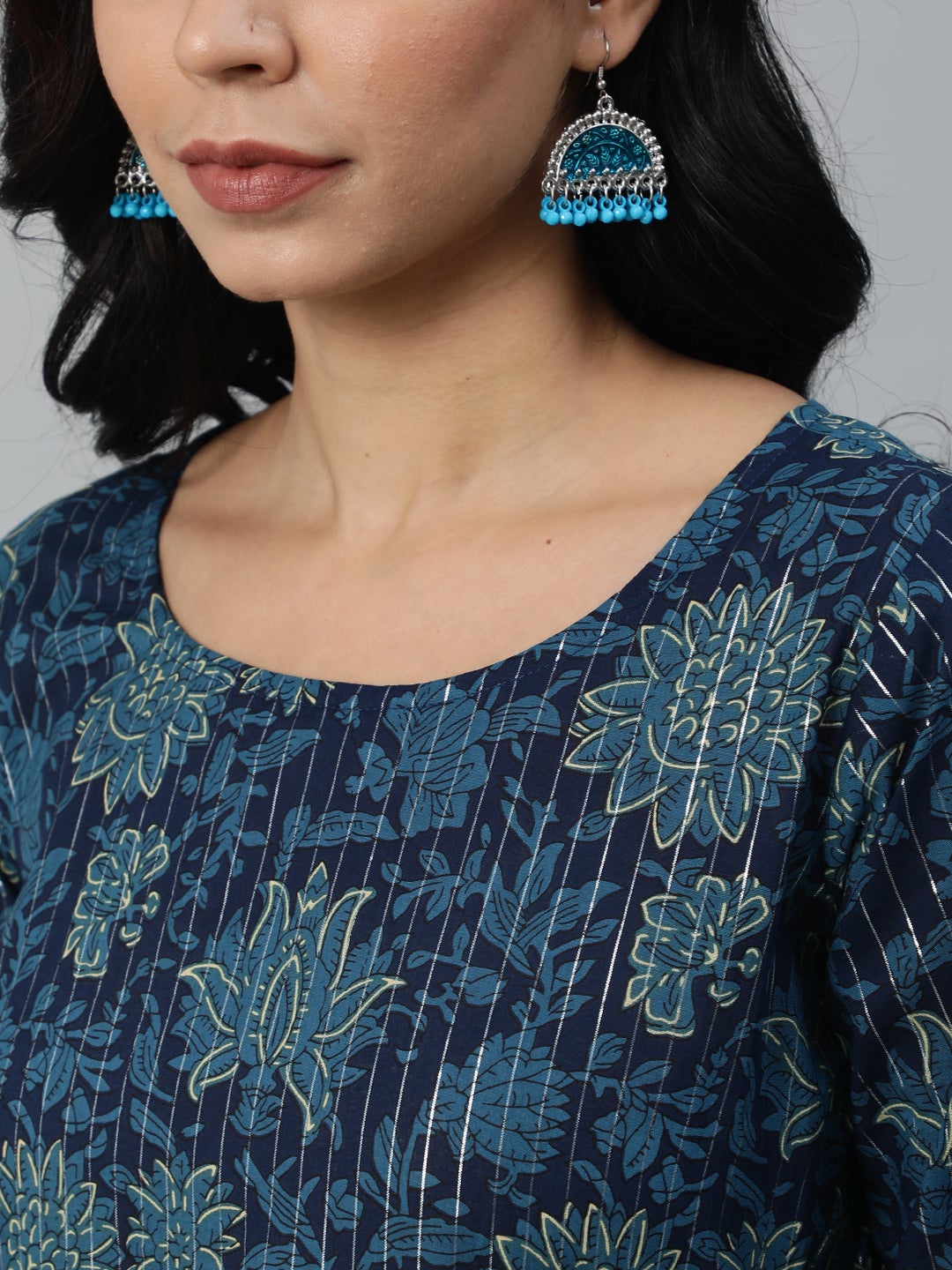 Women Blue Printed Straight Kurta With Plazo & Dupatta | LASVINI - Redefining Indian Fashion with Elegance