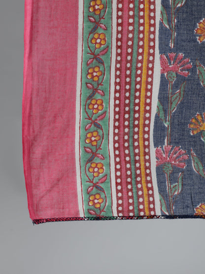 Women Blue Floral Printed Pure Cotton Kurta With Trouser And Dupatta | LASVINI - Redefining Indian Fashion with Elegance