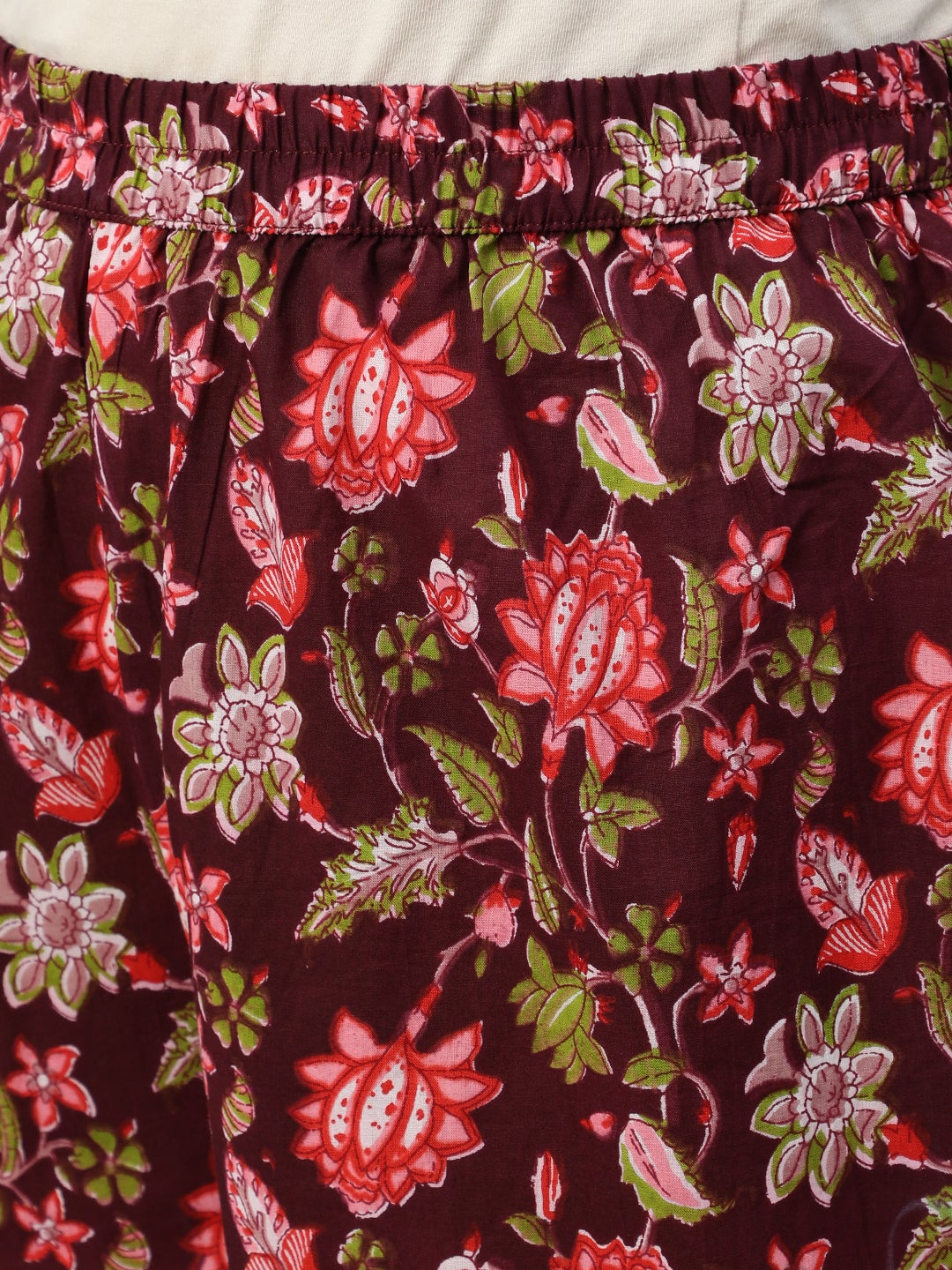 Women Burgundy Printed Flared Kurta With Trouser & Dupatta | LASVINI - Redefining Indian Fashion with Elegance