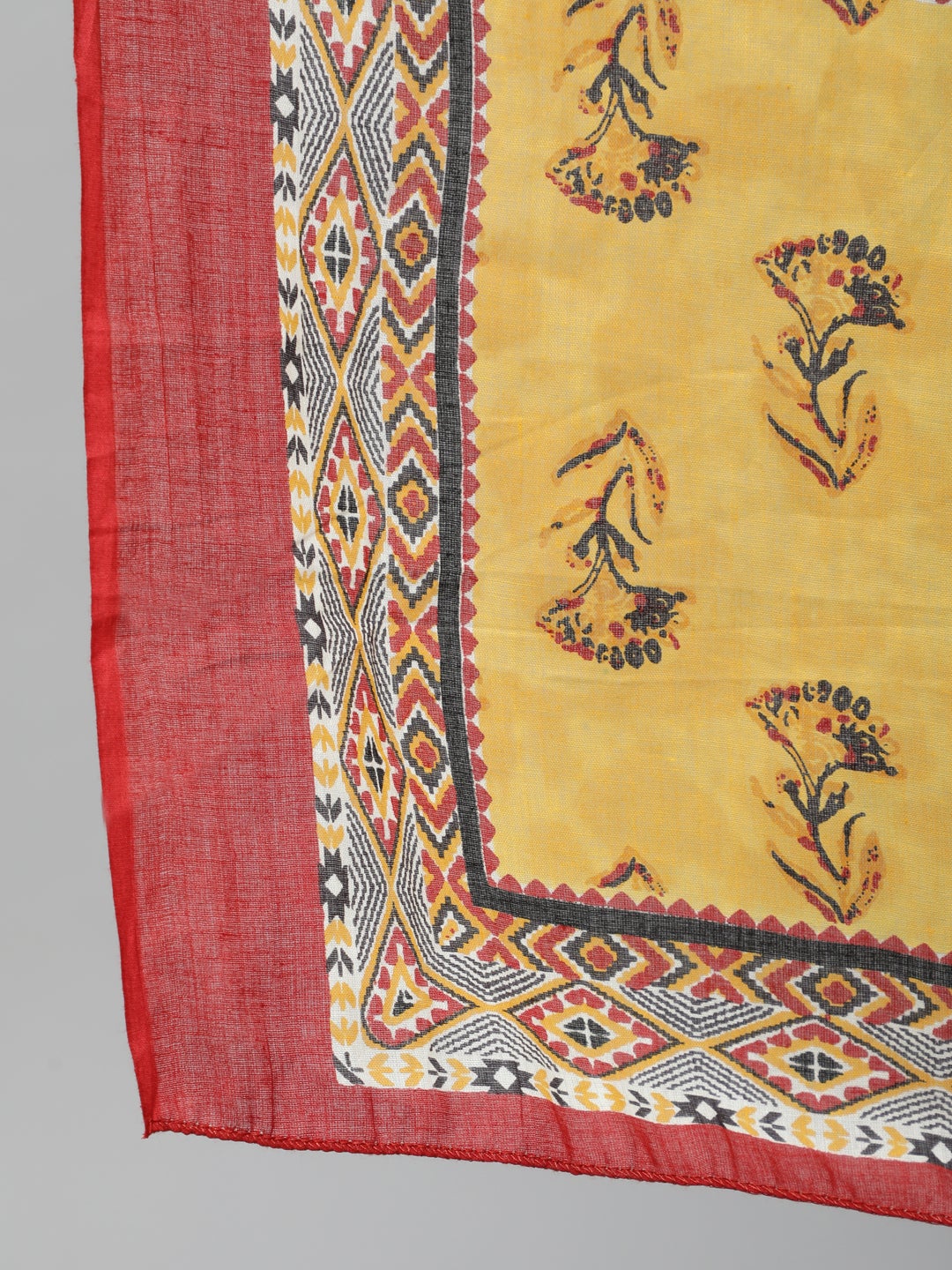 Women Mustard Yellow Ethnic Motifs Printed Layered Pure Cotton Kurta With Plazzos & Dupatta | LASVINI - Redefining Indian Fashion with Elegance