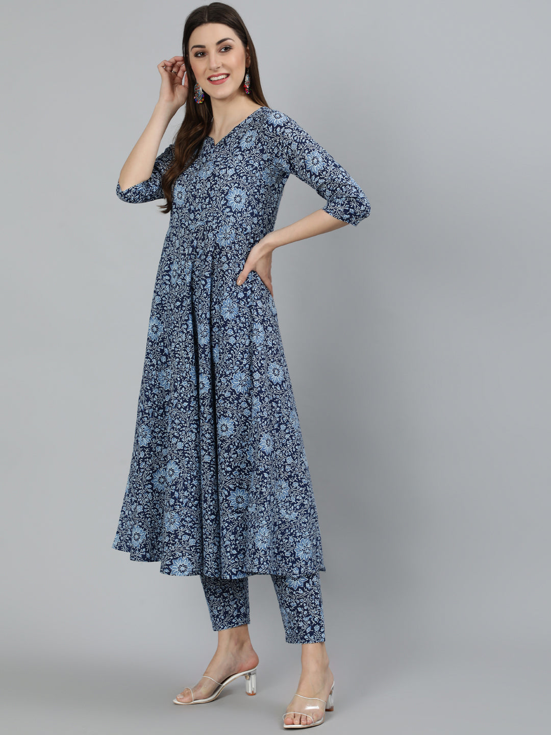 Women Blue Ethnic Motifs Printed  Pure Cotton Kurta With Palazzos & Dupatta | LASVINI - Redefining Indian Fashion with Elegance