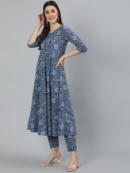 Women Blue Ethnic Motifs Printed  Pure Cotton Kurta With Palazzos & Dupatta | LASVINI - Redefining Indian Fashion with Elegance