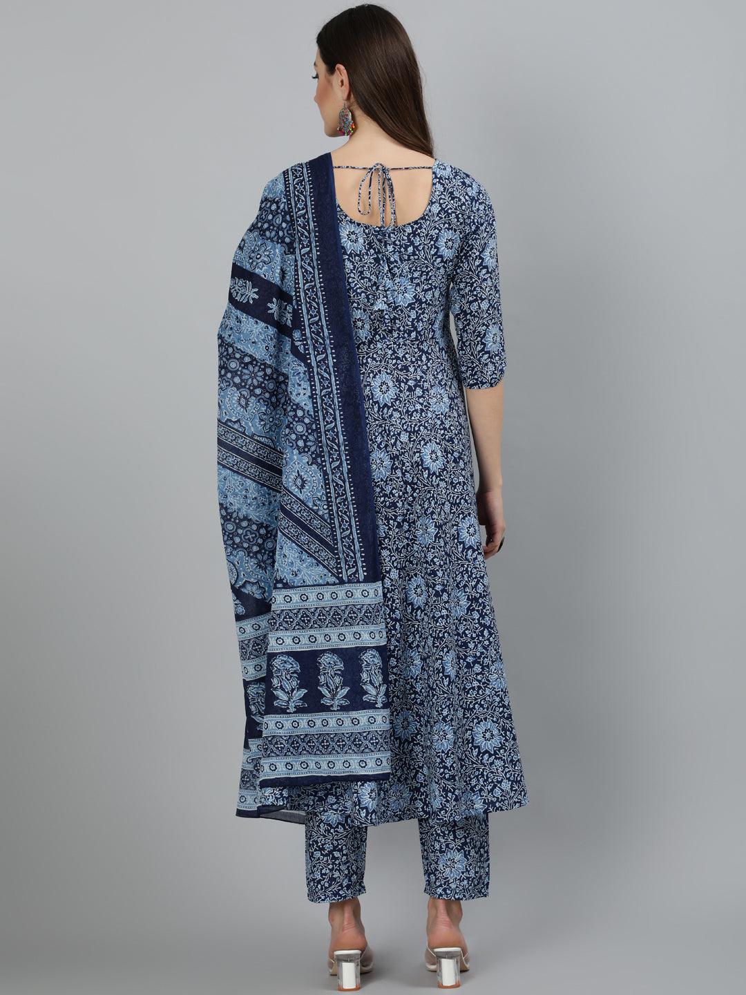 Women Blue Ethnic Motifs Printed  Pure Cotton Kurta With Palazzos & Dupatta | LASVINI - Redefining Indian Fashion with Elegance