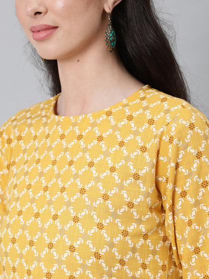 Women Yellow Printed Flared Kurta With Trouser & Dupatta | LASVINI - Redefining Indian Fashion with Elegance