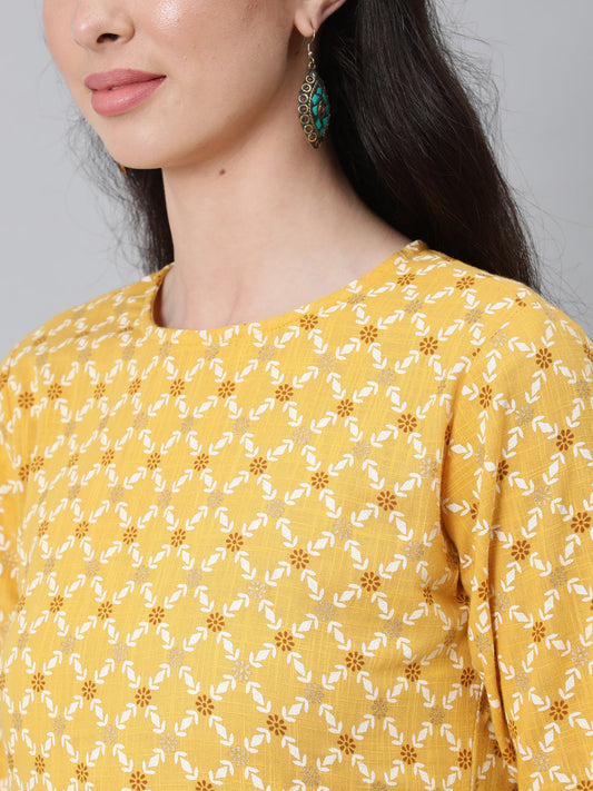 Women Yellow Printed Flared Kurta With Trouser & Dupatta | LASVINI - Redefining Indian Fashion with Elegance