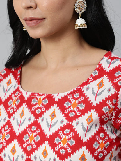 Women Red Printed Straight Kurta With Plazo & Dupatta | LASVINI - Redefining Indian Fashion with Elegance