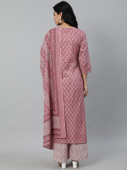 Women Pink Floral Printed Pure Cotton Kurta & Plazzos With Dupatta | LASVINI - Redefining Indian Fashion with Elegance