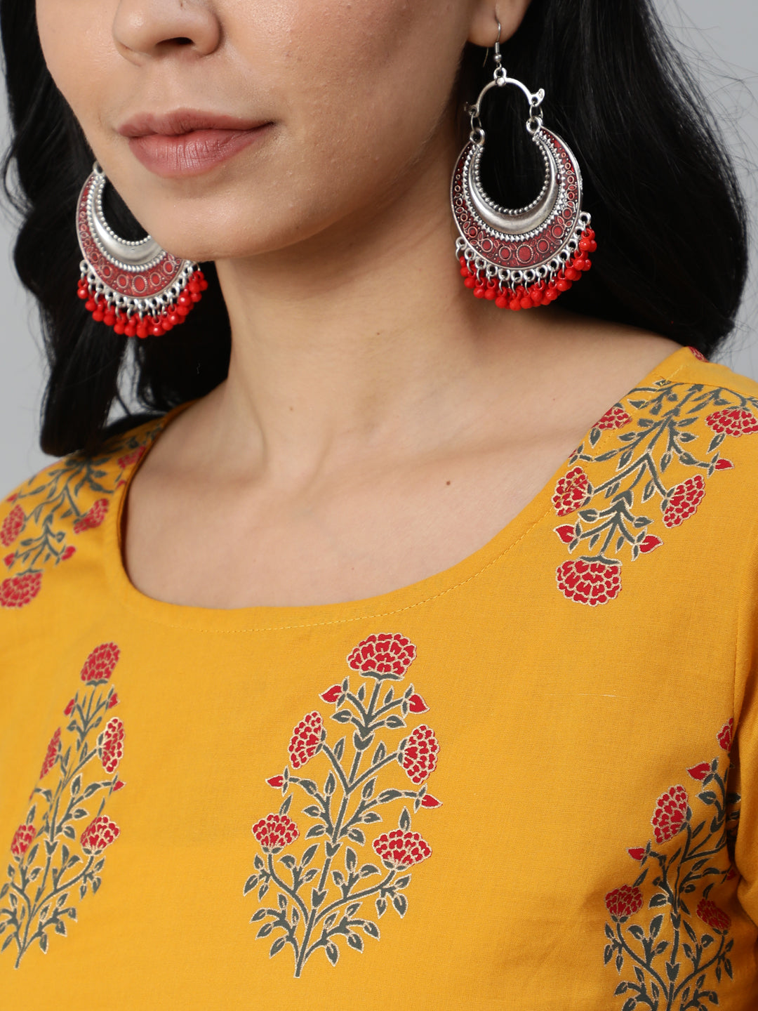 Women Mustard Printed Straight Kurta With Plazo & Dupatta | LASVINI - Redefining Indian Fashion with Elegance