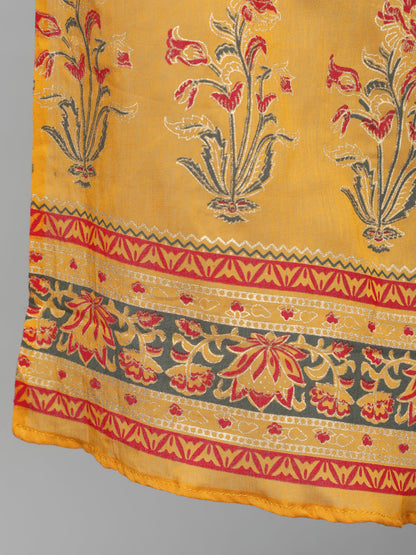 Women Mustard Printed Straight Kurta With Plazo & Dupatta | LASVINI - Redefining Indian Fashion with Elegance