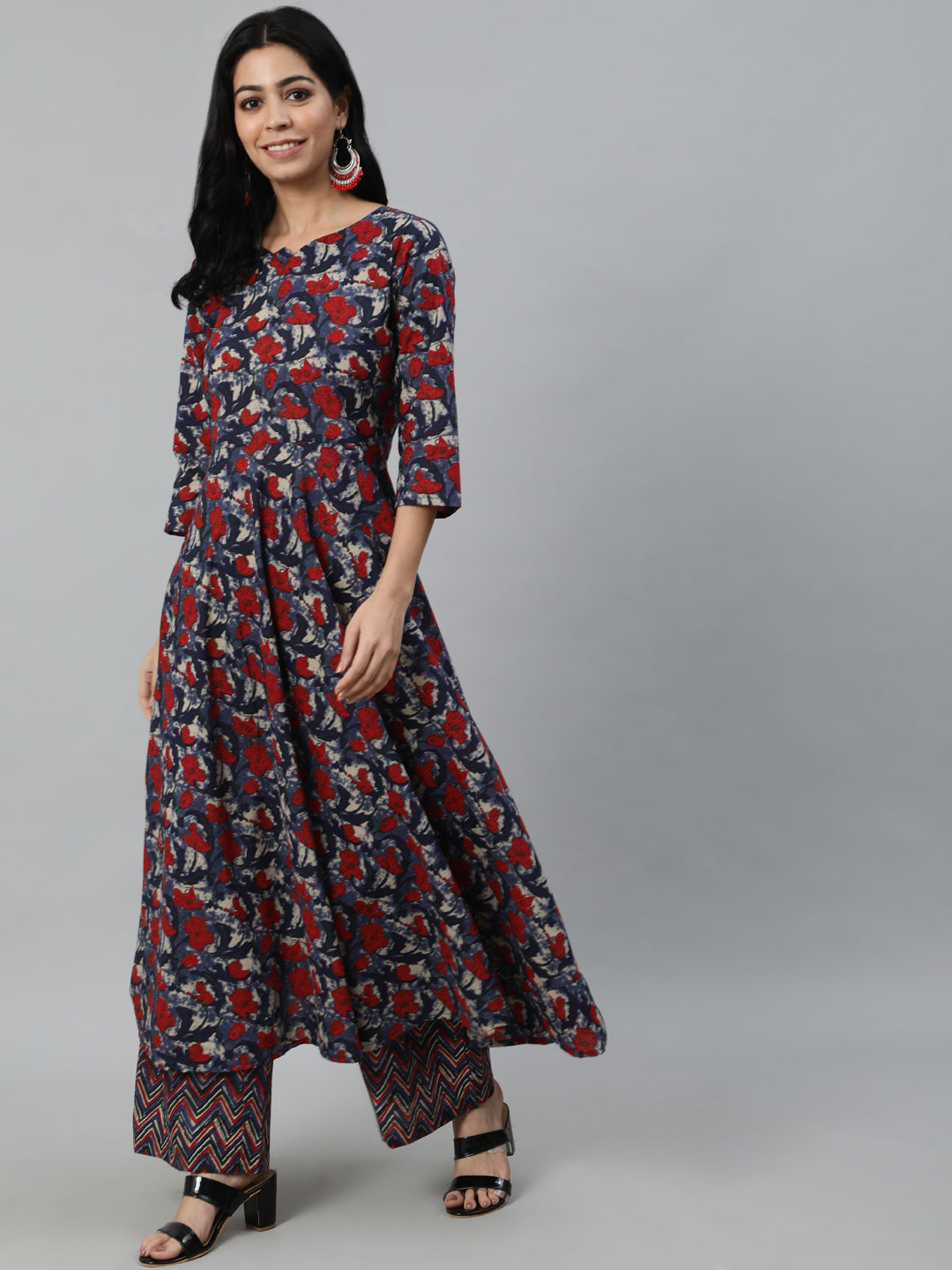 Women Multi Floral Printed Flared Kurta With Palazzo Dupatta | LASVINI - Redefining Indian Fashion with Elegance