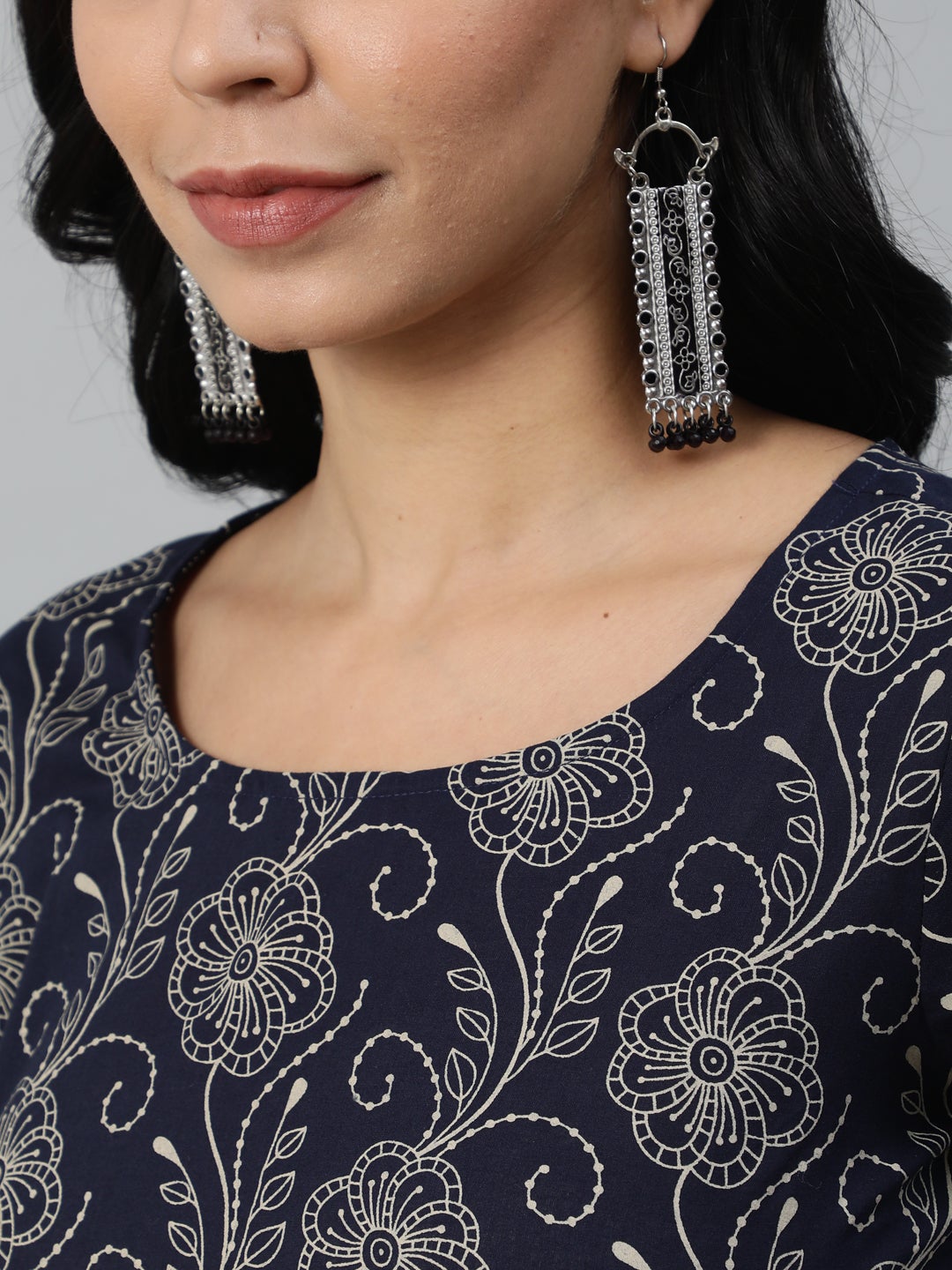 Women Navy Blue Printed Kurta With Plazzo & Dupatta | LASVINI - Redefining Indian Fashion with Elegance