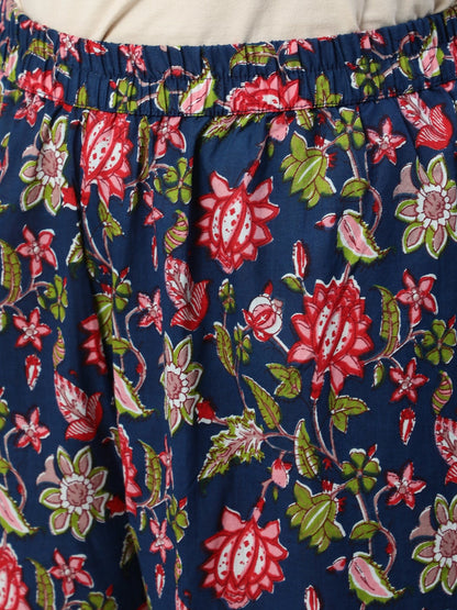 Women  Blue Printed Flared Kurta With Trouser & Dupatta | LASVINI - Redefining Indian Fashion with Elegance