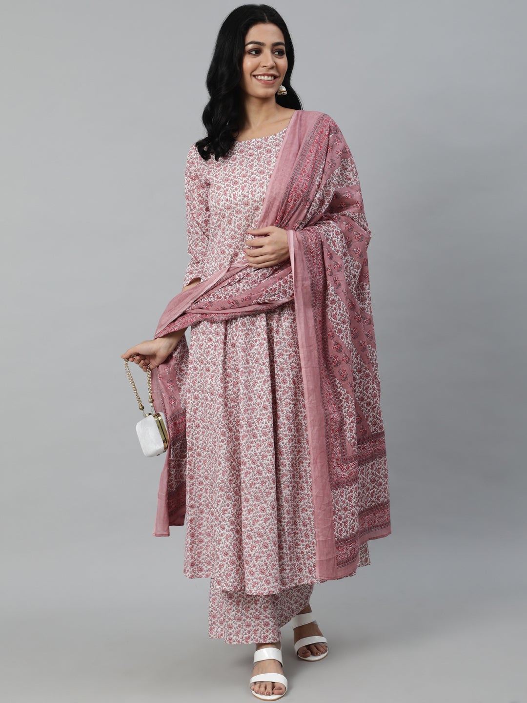 Women Off-White Ethnic Printed Straight Kurta With Plazzo And Dupatta | LASVINI - Redefining Indian Fashion with Elegance