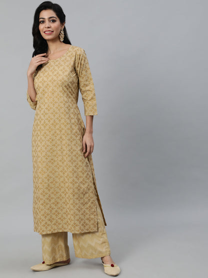 Women Beige Printed Straight Kurta With Plazo | LASVINI - Redefining Indian Fashion with Elegance