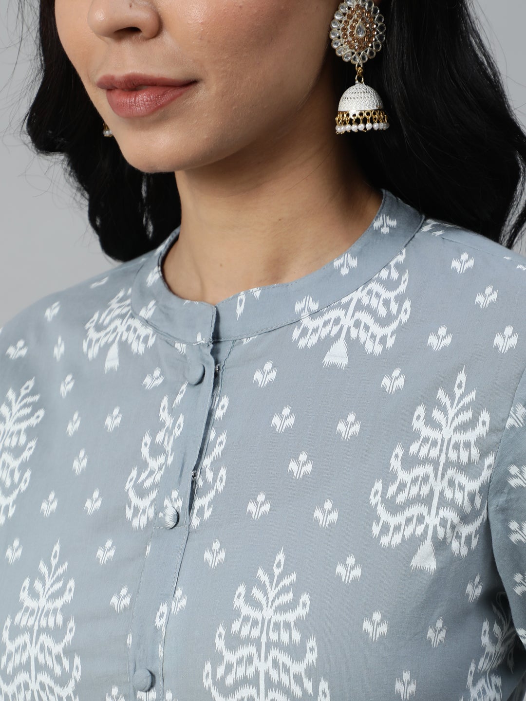 Women Grey Paisley Printed Panelled Pure Cotton Kurta With Trouser & Dupatta | LASVINI - Redefining Indian Fashion with Elegance