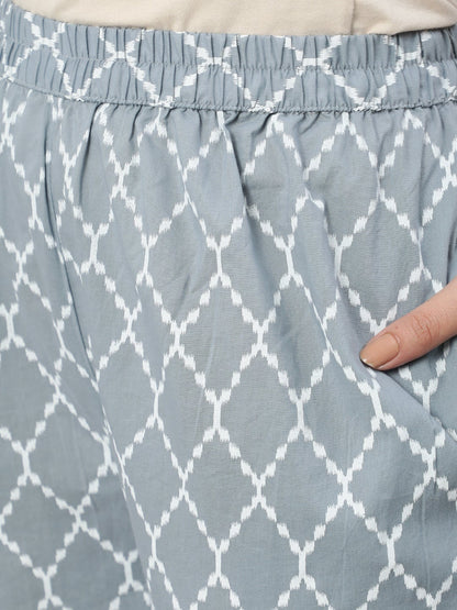 Women Grey Paisley Printed Panelled Pure Cotton Kurta With Trouser & Dupatta | LASVINI - Redefining Indian Fashion with Elegance