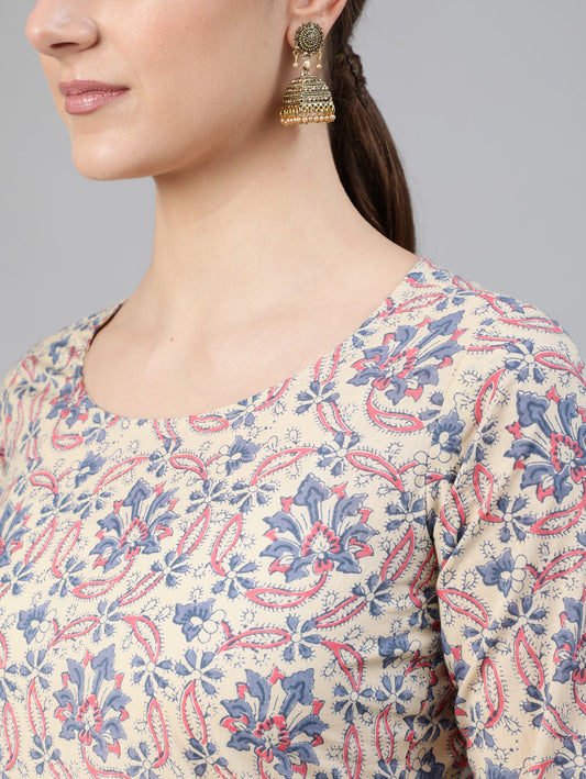 Women Cream Ethnic Prnited Kurta With Palazzo And Dupatta | LASVINI - Redefining Indian Fashion with Elegance