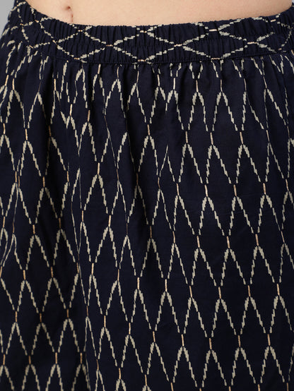 Women Navy Blue & Gold Printed Straight Kurta With Plazo & Dupatta | LASVINI - Redefining Indian Fashion with Elegance